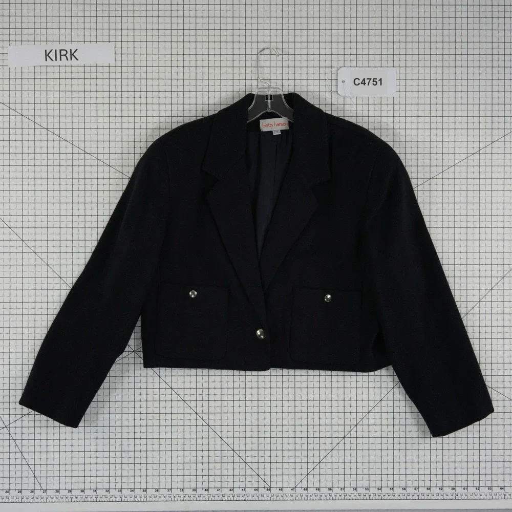 Vintage Betty Hanson 100% Pure Wool Blazer Women's Size 16 Navy Blue Cropped USA